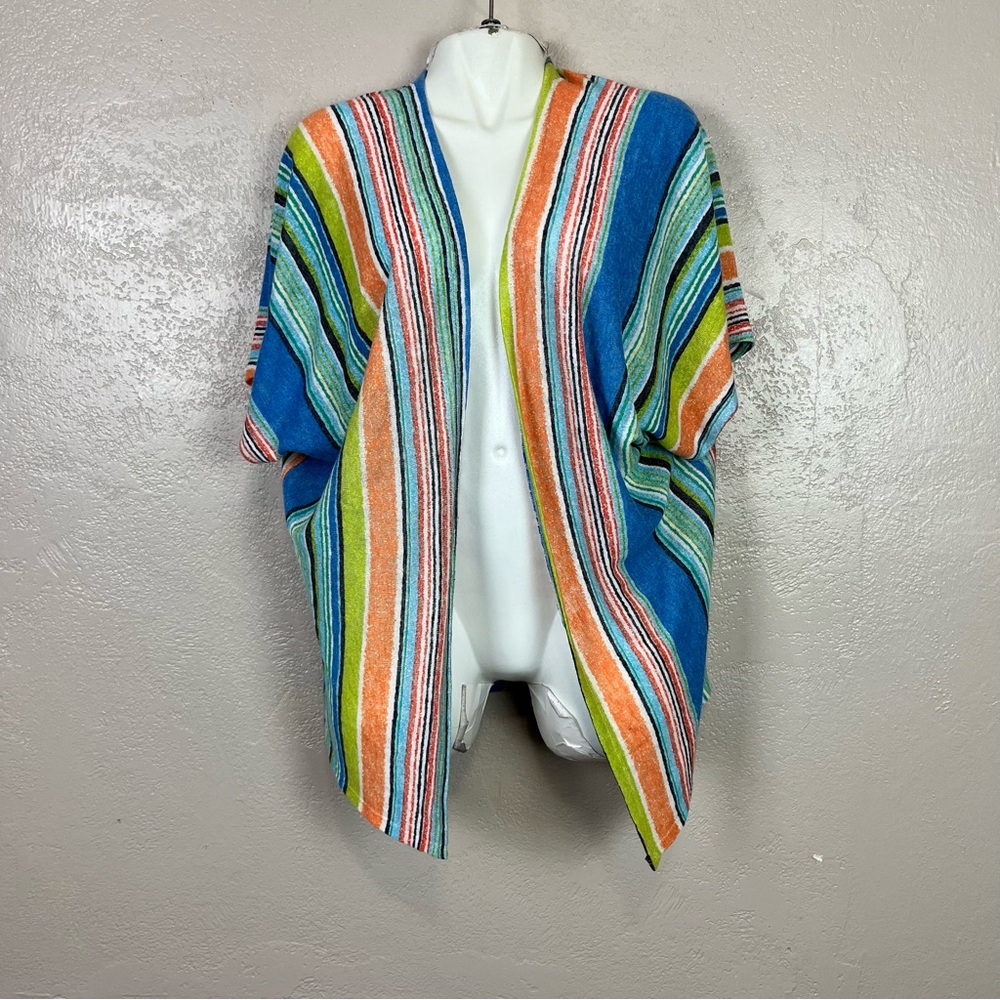 My‎ Story  Open Sweater Cardigan Multi Striped Short Sleeve Women Small